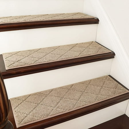 

COSY HOMEER Edging Stair Treads Non-Slip Carpet Mat 28inX9in Indoor Stair Runners for Wooden Steps Edging Stair Rugs for Kids and Dogs 100% Polyester TPE Backing 4pcs Beige