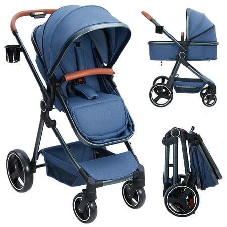 2-in-1 Bassinet Stroller, Lightweight Foldable Baby Stroller with Reversible Seat, Adjustable Canopy & All-Terrain Wheels for Newborns 0-3 Years
