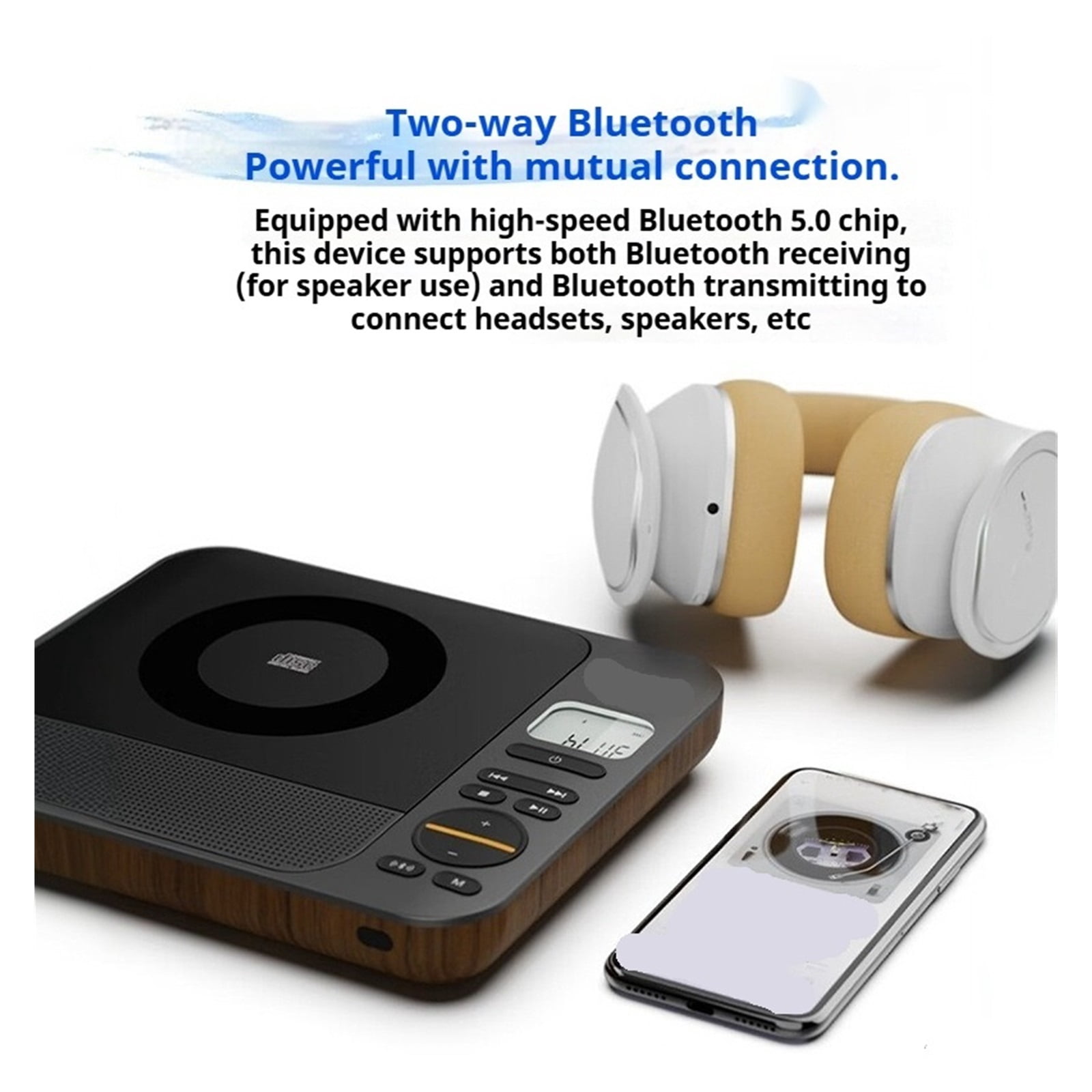 Retro Desktop CD Player - HiFi Stereo Audio with Bluetooth USB/TF MP3 Loudspeaker Box for Home