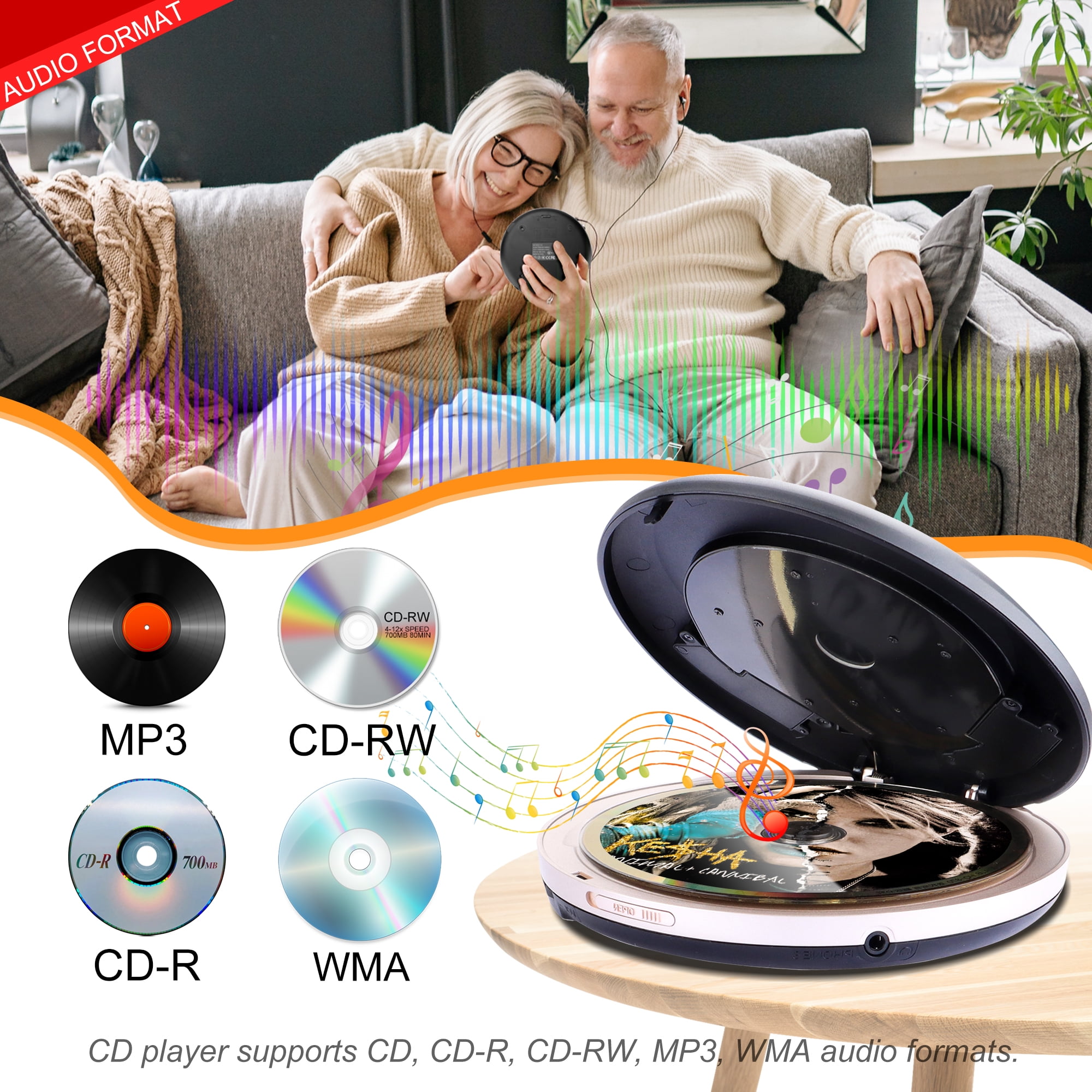 CCHKFEI Portable Bluetooth 1500mAh Rechargeable CD Player,   Portable  CD Player  with Speakers
