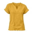 thumbnail image 4 of Stralyhd Womens Short Sleeve Solid Color Shirts Fringe Edge V Neck Linen Summer Tops Casual Spring Outfits Yellow S, 4 of 4
