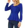 thumbnail image 4 of INSPIRE CHIC Long Sleeve Peplum Ruched Tops Blue XS, 4 of 6
