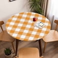 thumbnail image 5 of Orange Buffalo Check Plaid Elastic Fitted Round Table Cover Farmhouse Style Waterproof Outdoor Tablecloth for Holiday Party, Picnic, Patio & Dining Fits Tables Up to 55"-60", 5 of 8