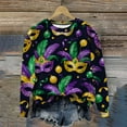 thumbnail image 2 of Gamivast Womens Mardi Gras Sweatshirts Plus Size Trendy Mask Graphic Drop Shoulder Pullover Casual Loose Long Sleeve Crew Neck Blouse Holiday Carnival Top, 2 of 2