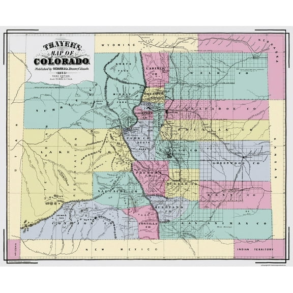 Historic State Map - Colorado Territory - Richards 1873 - Vintage Wall Art