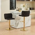 thumbnail image 4 of DONICK Swivel Counter Height Barstools,Upholstered Bar Stools Adjustable Height Nailhead Button Tufted Kitchen Island (Velvet,Black,Set of 2), 4 of 9