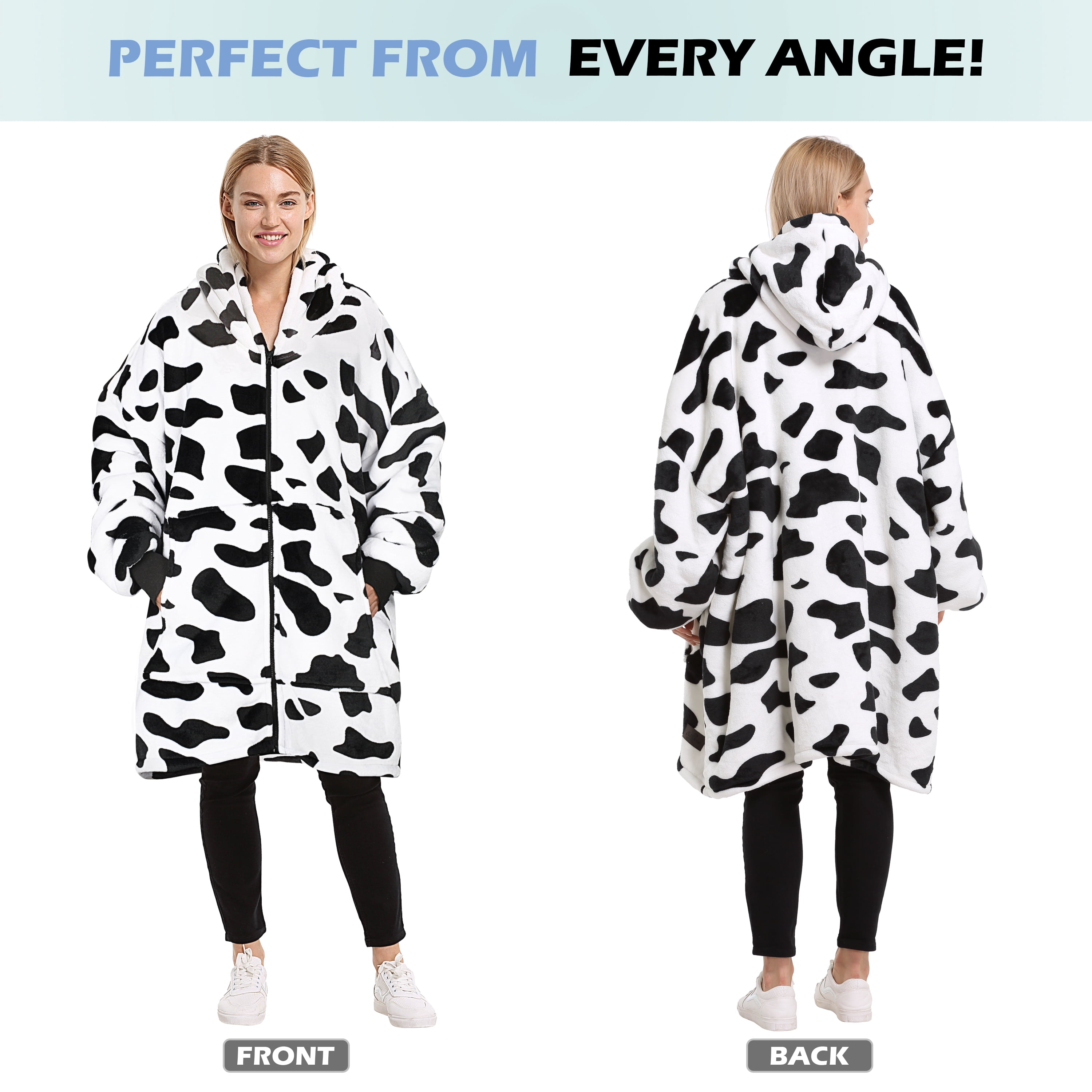Catalonia Oversized Hoodie Blanket with Zipper, Wearable Sherpa Sweatshirt Pullover, Soft Warm Comfortable Jacket for Adults Men Women, Dalmatian