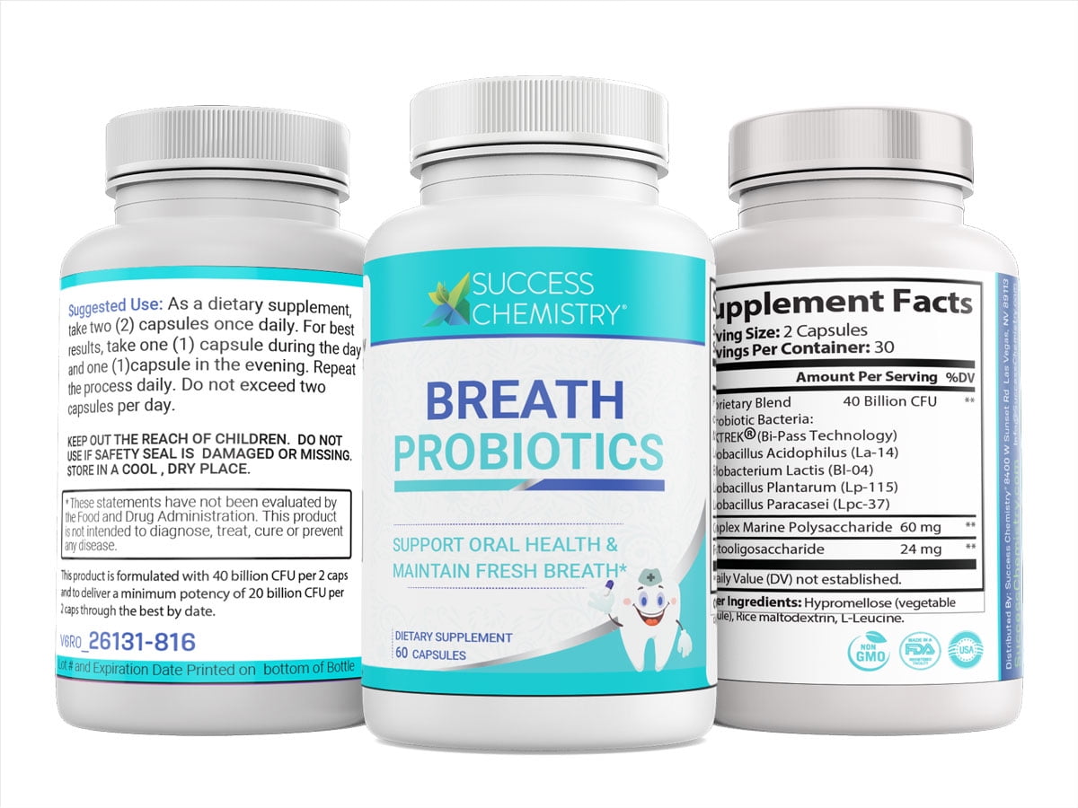 Success Chemistry Breath Probiotics Oral Health Supplement with Herbal Blend - General Health & Wellness Support for Adults - 60 Count