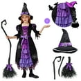 thumbnail image 3 of Joyfy Witch Costume Set for Girls, Halloween Fancy-Dress with Broom Hat for Toddler Kids Halloween Party Dress up 3-14 Years, 3 of 7