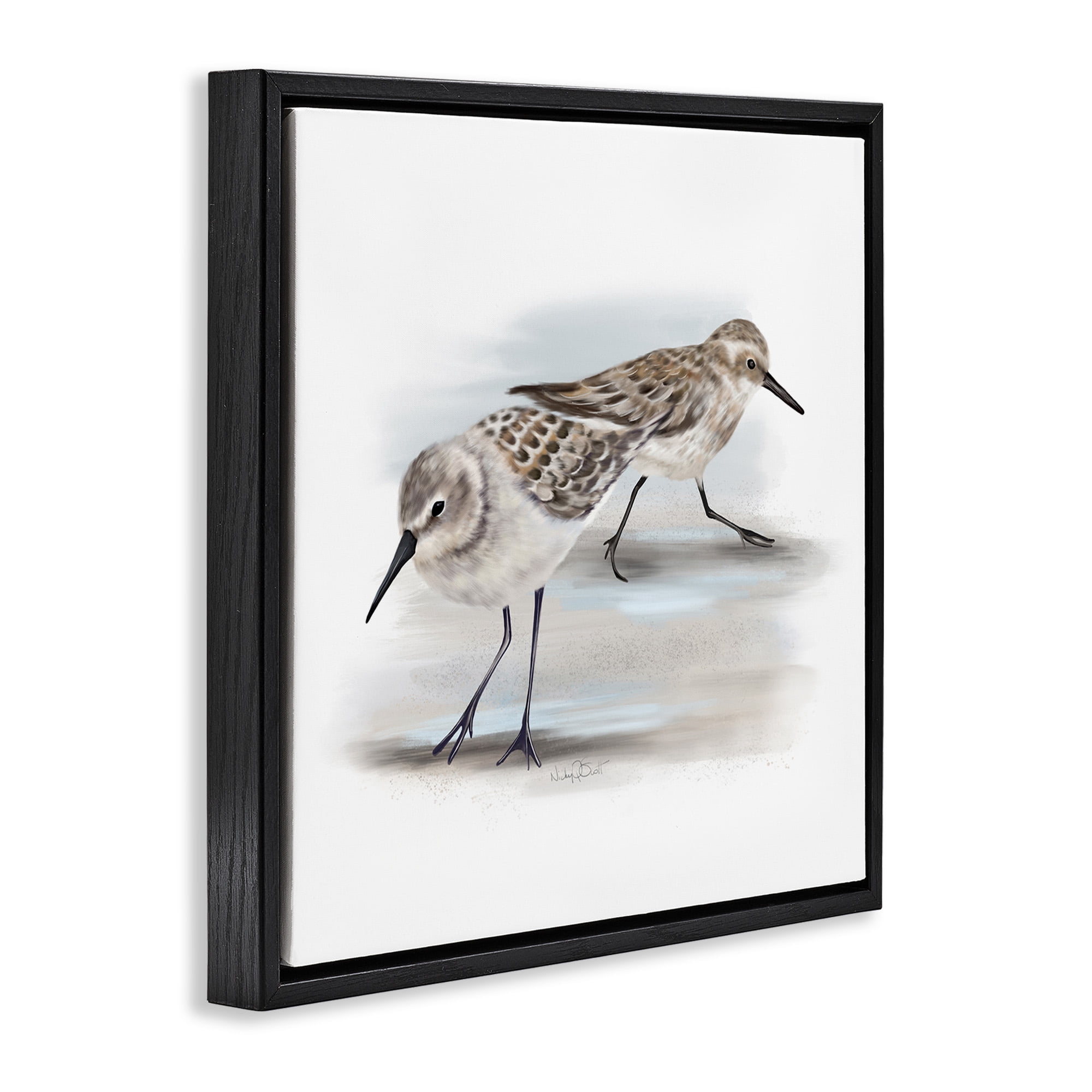 Stupell Industries Sandpiper Pair on Sandy Beach Animals & Insects Drawing Black Floater Framed Canvas Art Print Wall Art, 25 x 25