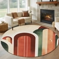 thumbnail image 2 of Abstract Boho Round Rug 8ft Washable Circle Rugs Non Slip Vintage Minimalist Arch Geometric Red Orange Large Area Rug Indoor Floor Carpet for Bedroom Kitchen Living Room Office Dining Room Nursery, 2 of 9