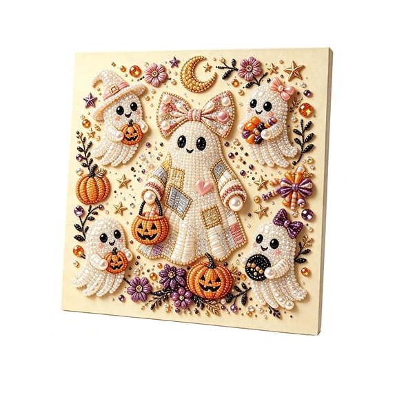 Halloween Diamond Art Kits, Spooky Cute Ghost Pearl Art Kits For Adults, Premium 3D Diamond Painting Crafts for Beginners, DIY Fall Home Wall Decor & Seasonal Party Gift