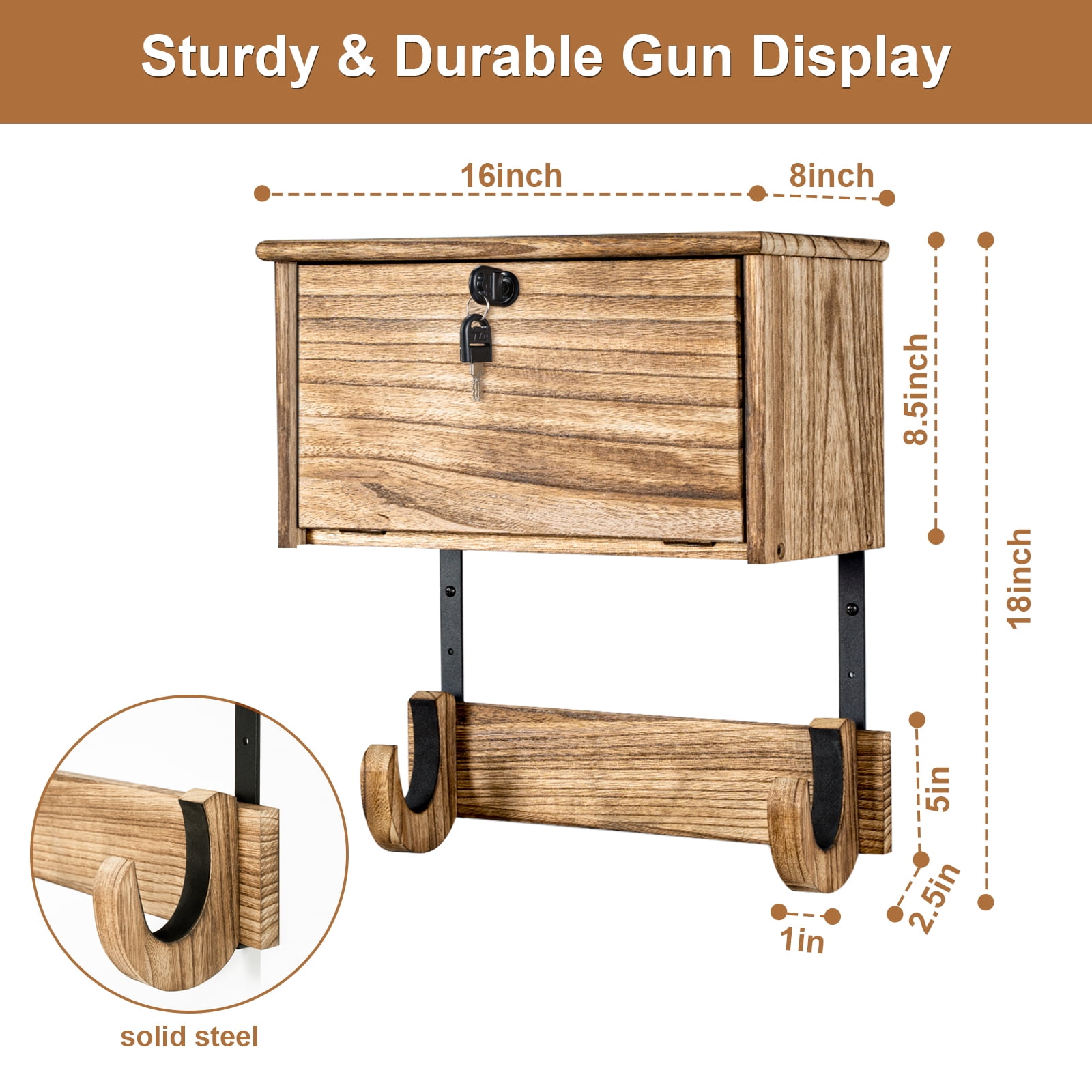 Gun Rack Wall Mount Hold Up Displays, Horizontal Gun Racks for Wall, Gun Hardwood Hanger, brown