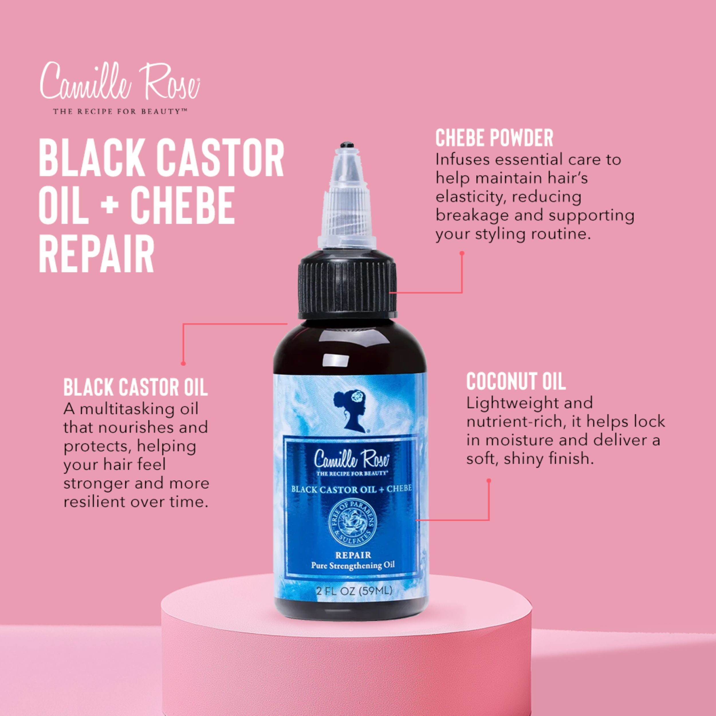 (2 pack) Camille Rose Black Castor Oil & Chebe Cold Pressed Oil, 2 floz