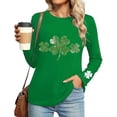 thumbnail image 2 of St. Patrick's Day T-Shirt for Women Glitter Shamrock Graphic Crewneck Long Sleeve Slim Fit Festive Top Saint Paddy's Day Party Celebration Clothes, 2 of 5