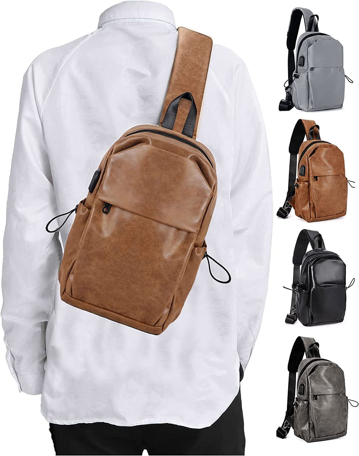SEAFEW Black Small Sling Crossbody Backpack Shoulder Bag for Men Women–
