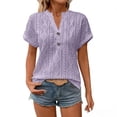 thumbnail image 2 of ClodeEU Women's V Neck Short Sleeve Blouse, Casual Solid Color Loose Fit Button Top Purple,Women's Plus L, 2 of 8