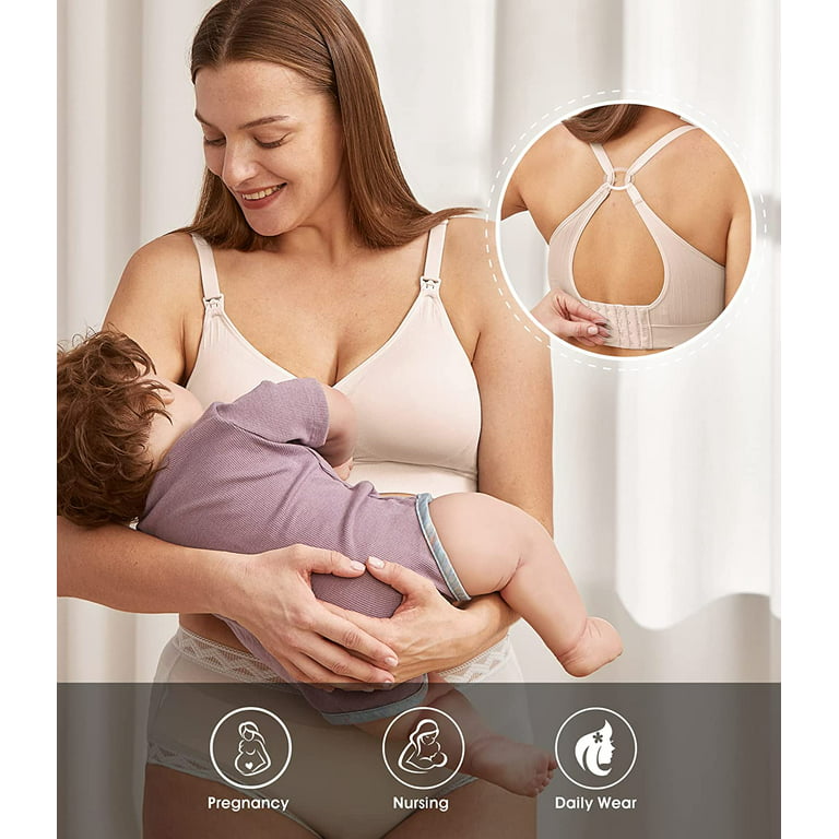 HOFISH Women's Maternity Pregnancy Seamless Breastfeeding Bras No  Underwire, 3 Pack Beige , Large 