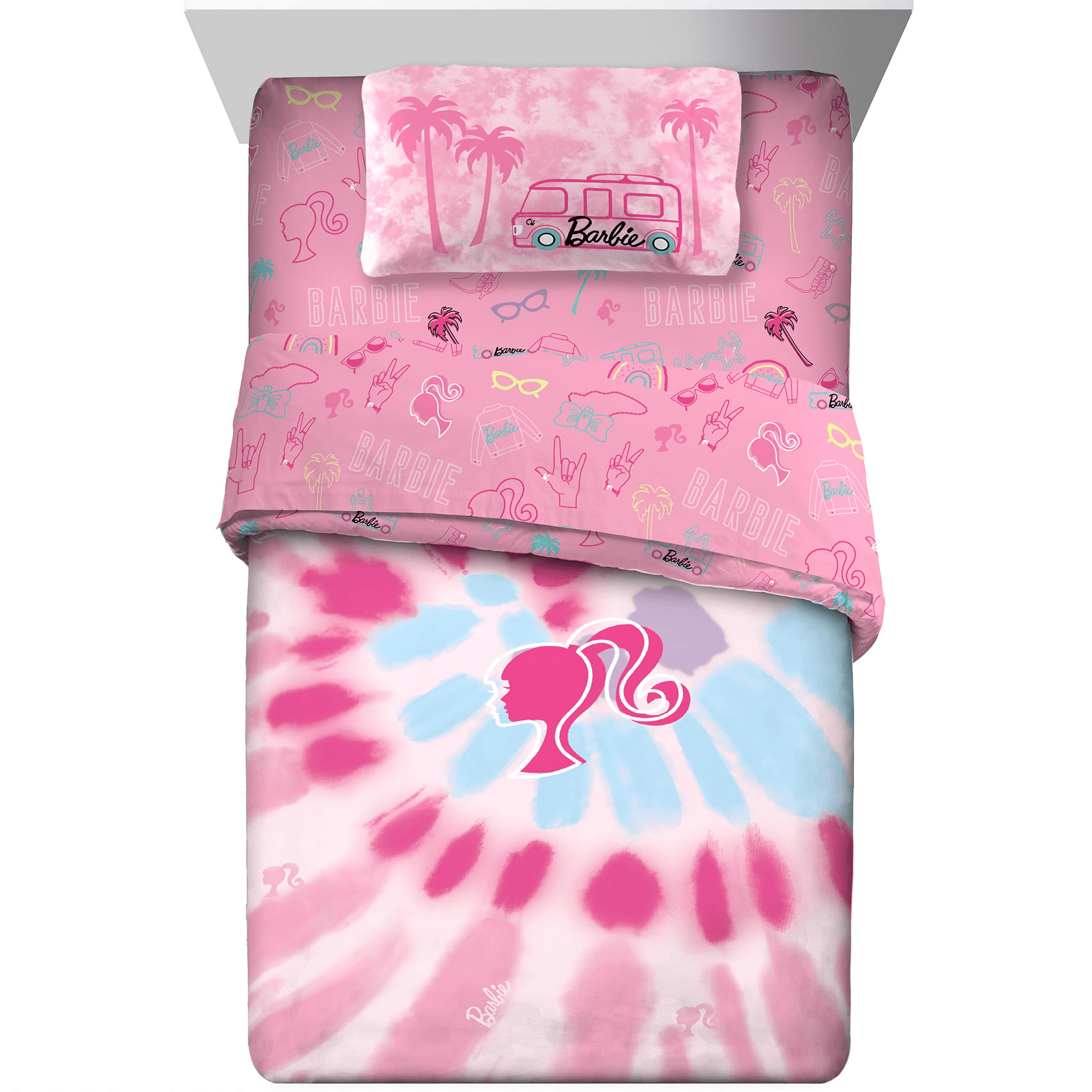 Barbie Kids Full TieDye BedinaBag, Reversible Comforter and Sheets