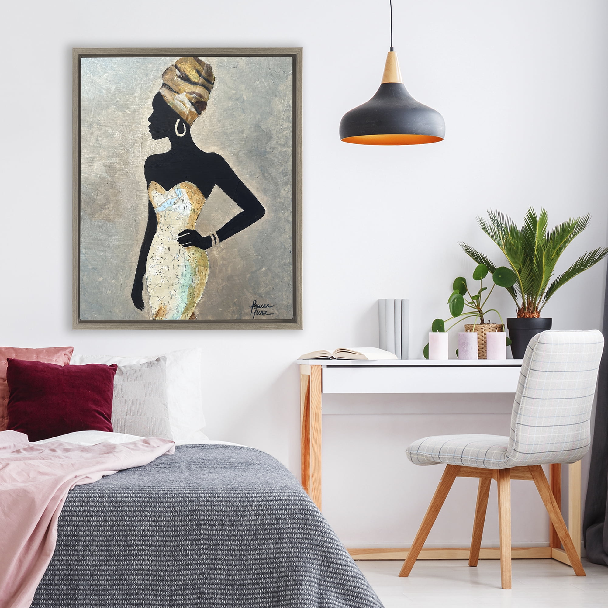 Stupell Industries Motherland Muse Fashion Portrait Brown Framed Floater Canvas Wall Art, design by Lauren Luna