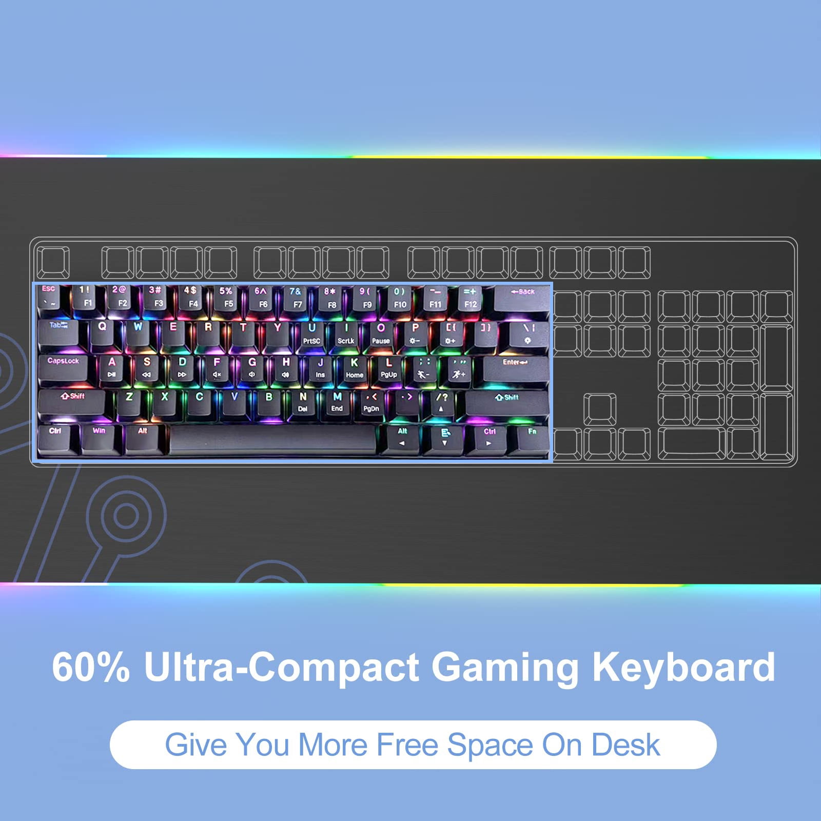60% Mechanical Keyboard, Wired Gaming Keyboard with Blue Switches, LED Backlit Ultra-Compact 61 Keys Mini Keyboard for Laptop Gamer
