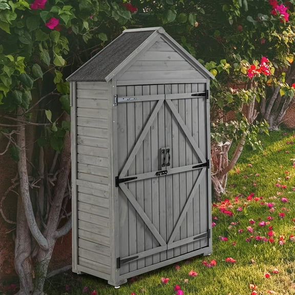 39.56"L x 22.04"W x 68.89"H Outdoor Storage Cabinet Garden Wood Tool Shed Outside Wooden Closet with Shelves and Latch