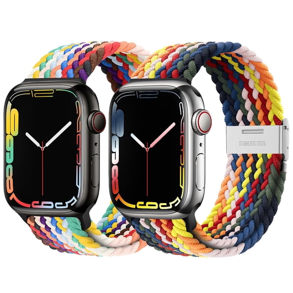 2 Pack Braided Watch Bands Elastic Solo Loop Compatible for Apple Watch Bands 40mm 38mm 41mm 42mm 44mm 45mm, Adjustable Stretchy Sport Wristband for iWatch Series 7/6/SE/5/4/3/2/1