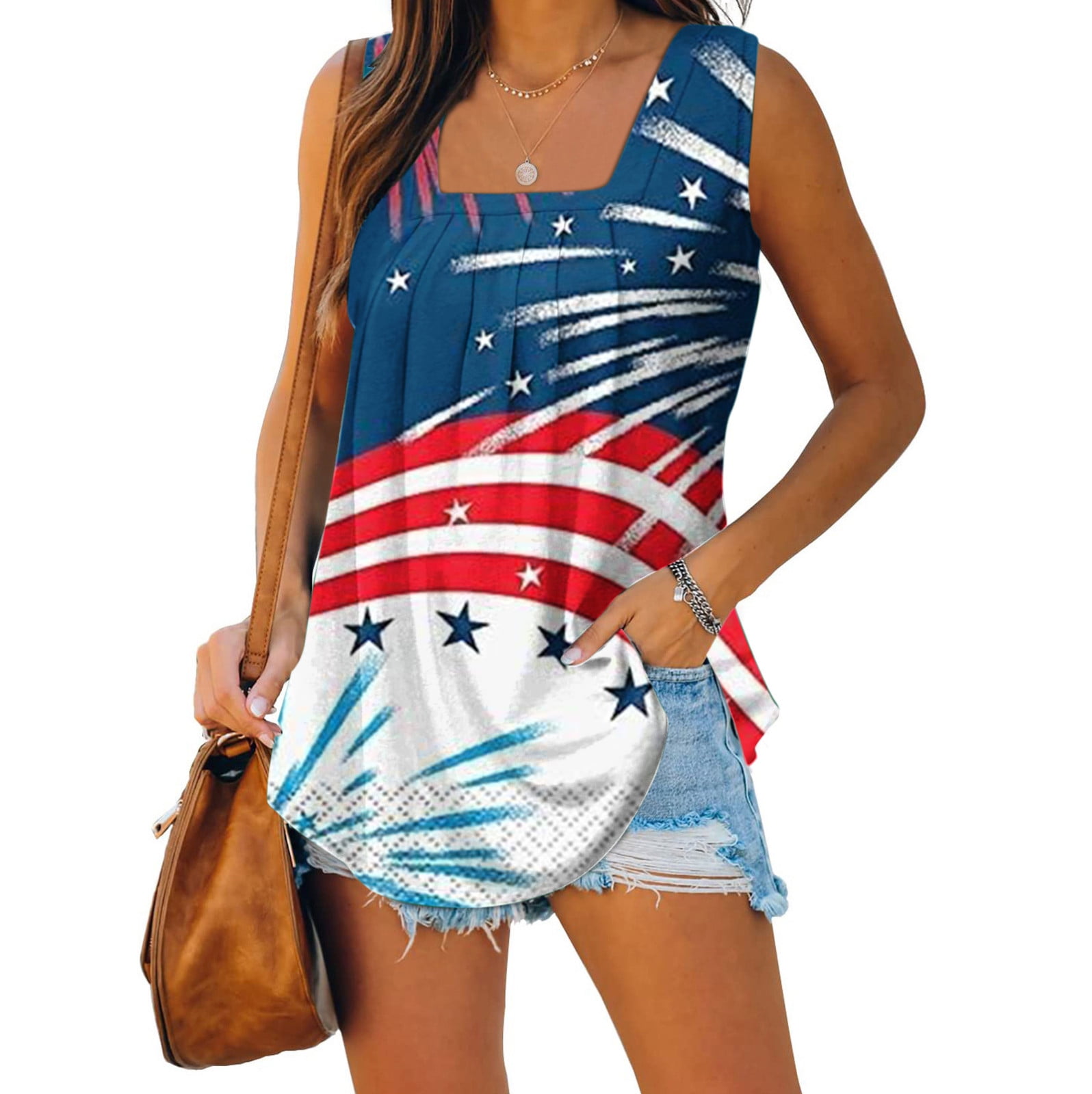 SELONE Independence Day Tank Tops Red White Blue Clothing Sleeveless