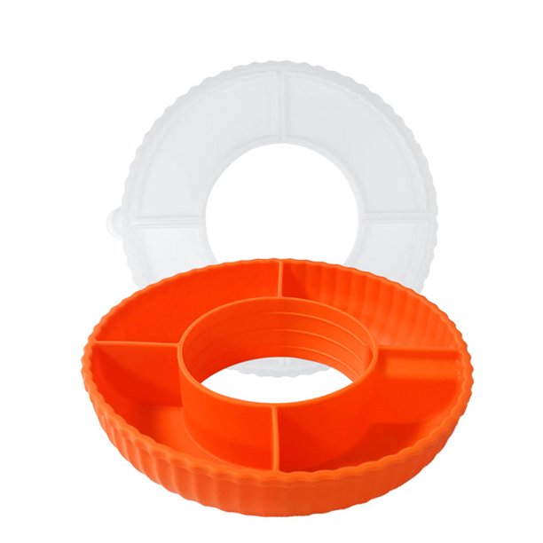 Naiovety Bandeja reutilizable para refrigerios con tapa, resistente al polvo, cubierta y dividida de silicona. Mostrada naranja