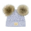 C.C Kids' Babies' Soft Stretch Cable Knit Faux Fur Pom Pom Beanie Hat, Criss Cross Baby Blue Mix