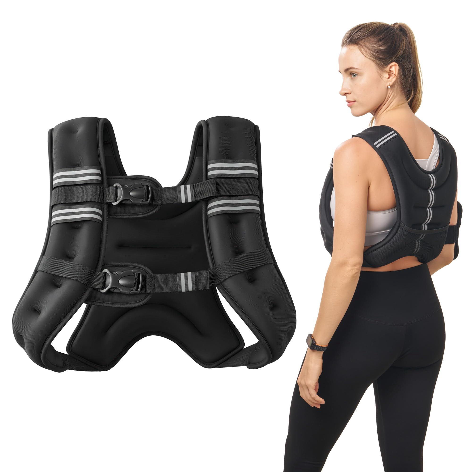 6lb/8lb/12lb/16lb/20lb/25lb/30lb Weight Vest with Reflective Stripe for Workout, Strength Training, Running, Fitness, Muscle Building, Weight Loss, Weightlifting