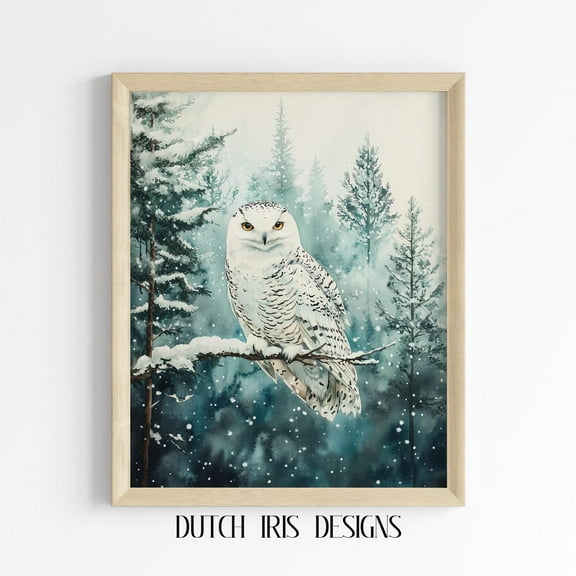 Majestic Snowy Owl In Winter Forest, Wildlife Art, Subtle, Rustic Cottagecore Decor, Wall Art 140 Home Decor #1775, Unframed Poster Size 8x12
