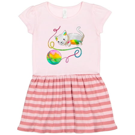 

Inktastic Rainbow Kitty with Yarn Gift Toddler Girl Dress