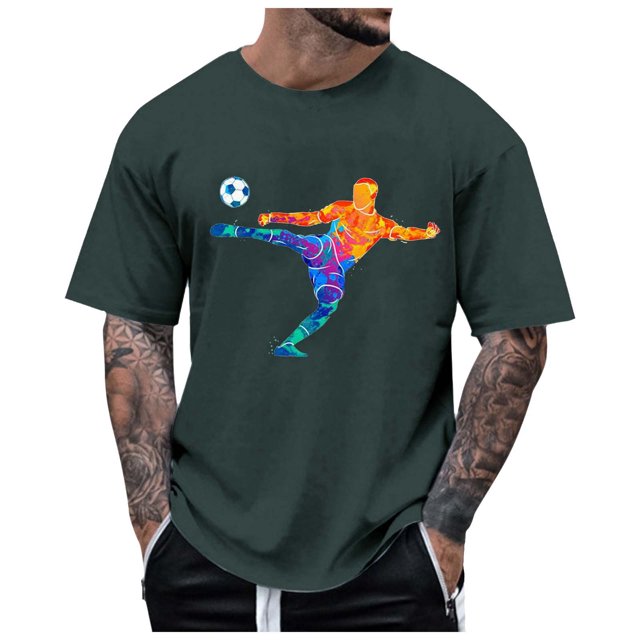 LUOGENLI T-shirts pour Hommes T-shirts d'Été pour Hommes Rue Extérieure Manches Courtes Col Rond t-Shirt Manches Courtes Football Tir Violent 4TG T-shirts Graphiques pour Hommes T-shirts Jour de la Saint-Patrick Vert Foncé TG