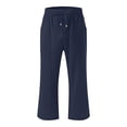 thumbnail image 4 of felwors Capris Pants Women Cotton Casual Summer Straight Wide Leg Loose Drawstring Elastic Waist Cropped Trouser Navy for Size L, 4 of 5