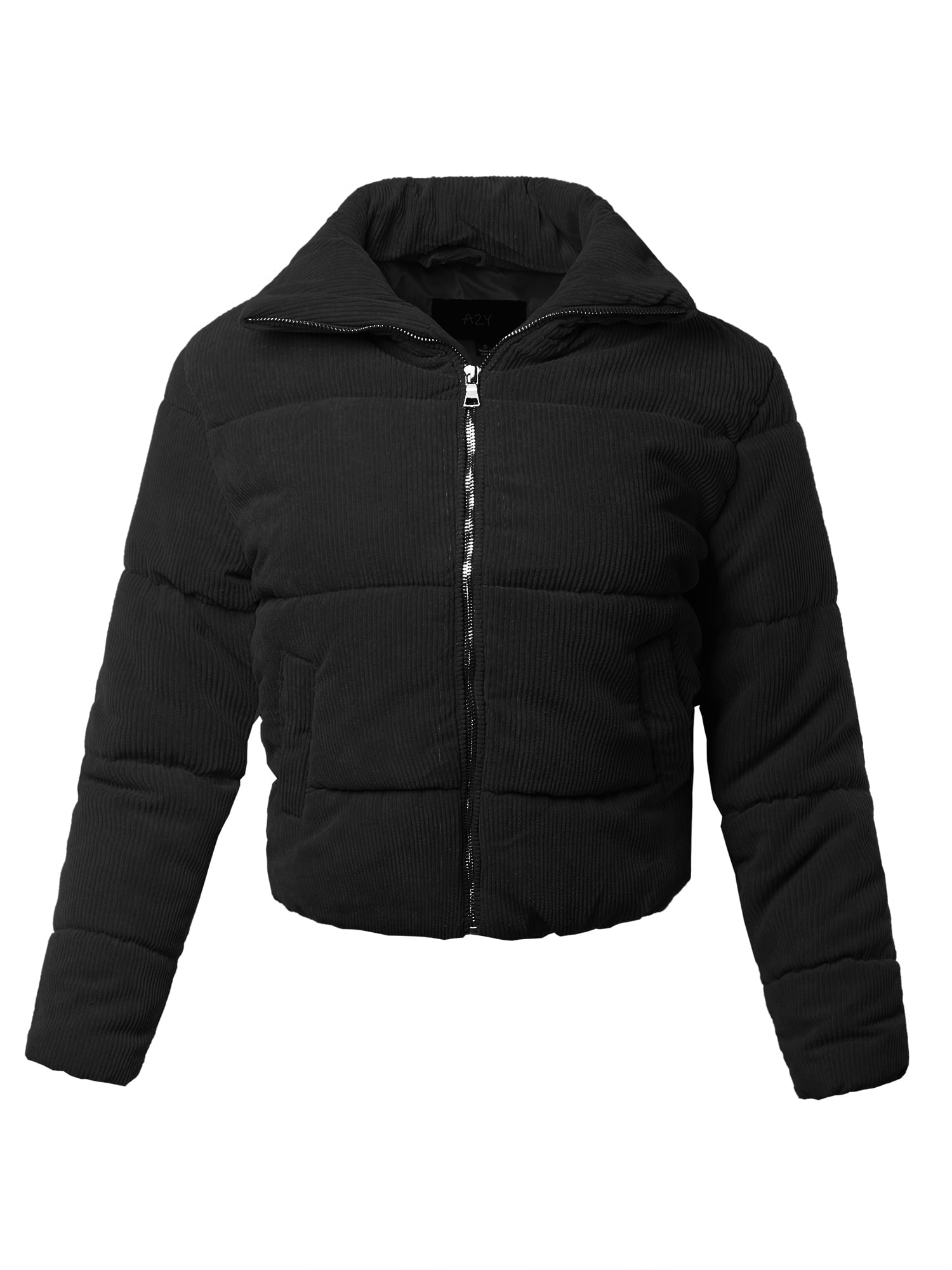 A2Y Women's Corduroy High Neck Quilted Puffer Jacket Black 2XL ...