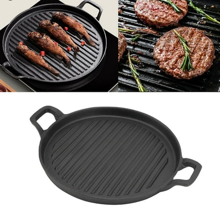 

FAGINEY Fry Pan Cast Iron Griddle Reversible Handle Ribbed Round Cast Iron Frying Pan for Gas Electric Stovetop Cast Iron Grill