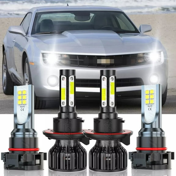 For 2010 2011 2012 2013 Chevy Camaro H13 LED Headlight 5202 Fog Light Bulbs Kit 6000K White 4Pcs