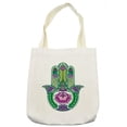 thumbnail image 1 of Hamsa Tote Bag, Nature Theme Hamsa Hand with Lotus Flower Motif in the Palm Tribal Graphic, Cloth Linen Reusable Bag for Shopping Books Beach and More, 16.5" X 14", Cream, by Ambesonne, 1 of 2