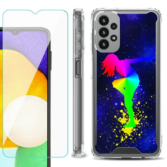 Shockproof Bumper Phone Case for Samsung Galaxy A23 5G, with Tempered Glass Screen Protector, by OneToughShield ® - Cosmos Dance