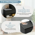 thumbnail image 3 of Elegant 2-in-1 Shoe Cabinet Bench, Black, Modern Entryway Storage with Cushion, Arched Doors & Adjustable Shelves, Hallway/Living Room Organizer, 3 of 17