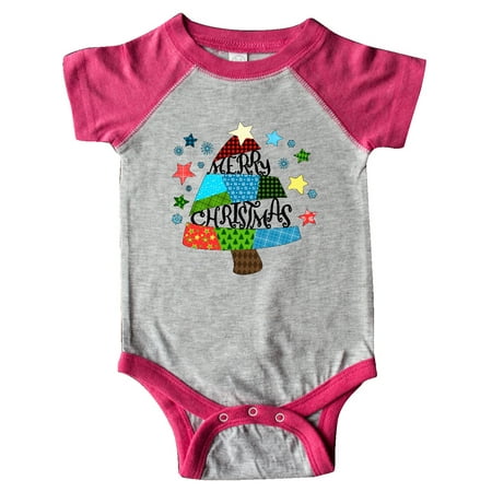 

Inktastic Merry Christmas Patchwork Quilting Tree Gift Baby Boy or Baby Girl Bodysuit