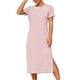 thumbnail image 2 of Karight Women Striped Casual Midi Dress, Summer Short Sleeve Loose Fit T-Shirt Dresses Soft Comfy Side Slit Pockets Clothes, 2 of 6