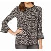 Women's Blouse Gray Small Piped Leopard Print S
