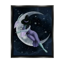 Stupell Industries Moon Witch Starry Night Sky Painting Jet Black Floating Framed Canvas Print Wall Art, Design by Grace Popp