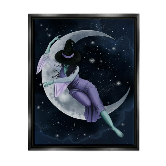 Stupell Industries Moon Witch Starry Night Sky Painting Jet Black Floating Framed Canvas Print Wall Art, Design by Grace Popp