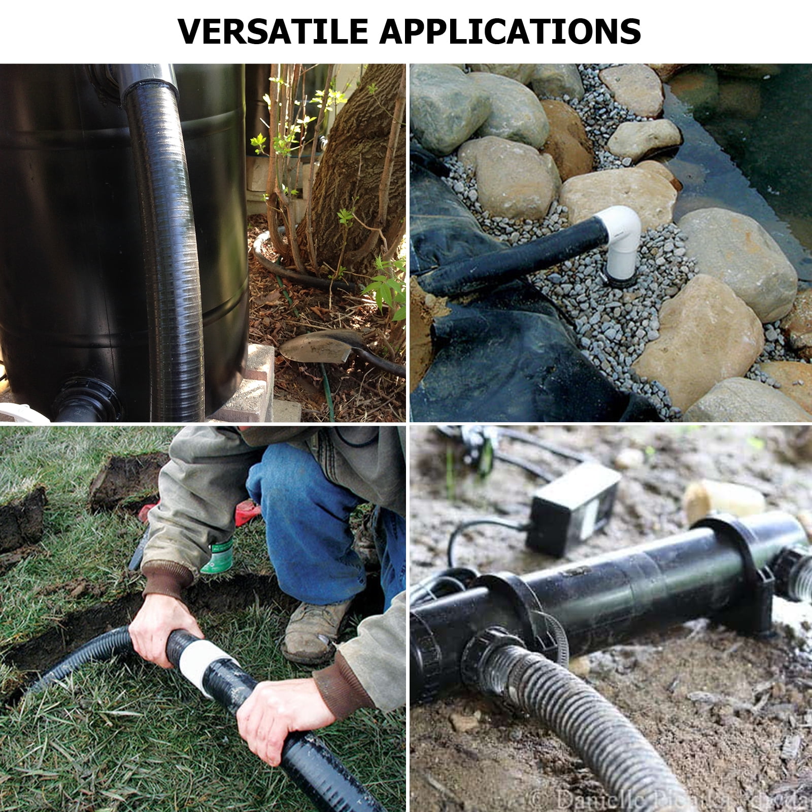 Flexible PVC Pipe1.5" Dia Black PVC Pipe,1.5" x50 feet Pool Hose,Spa Hose Tubing for Koi Ponds, Pond Tubing,Irrigation and Water Gardens,With 2PCS Stainless Steel Clamps