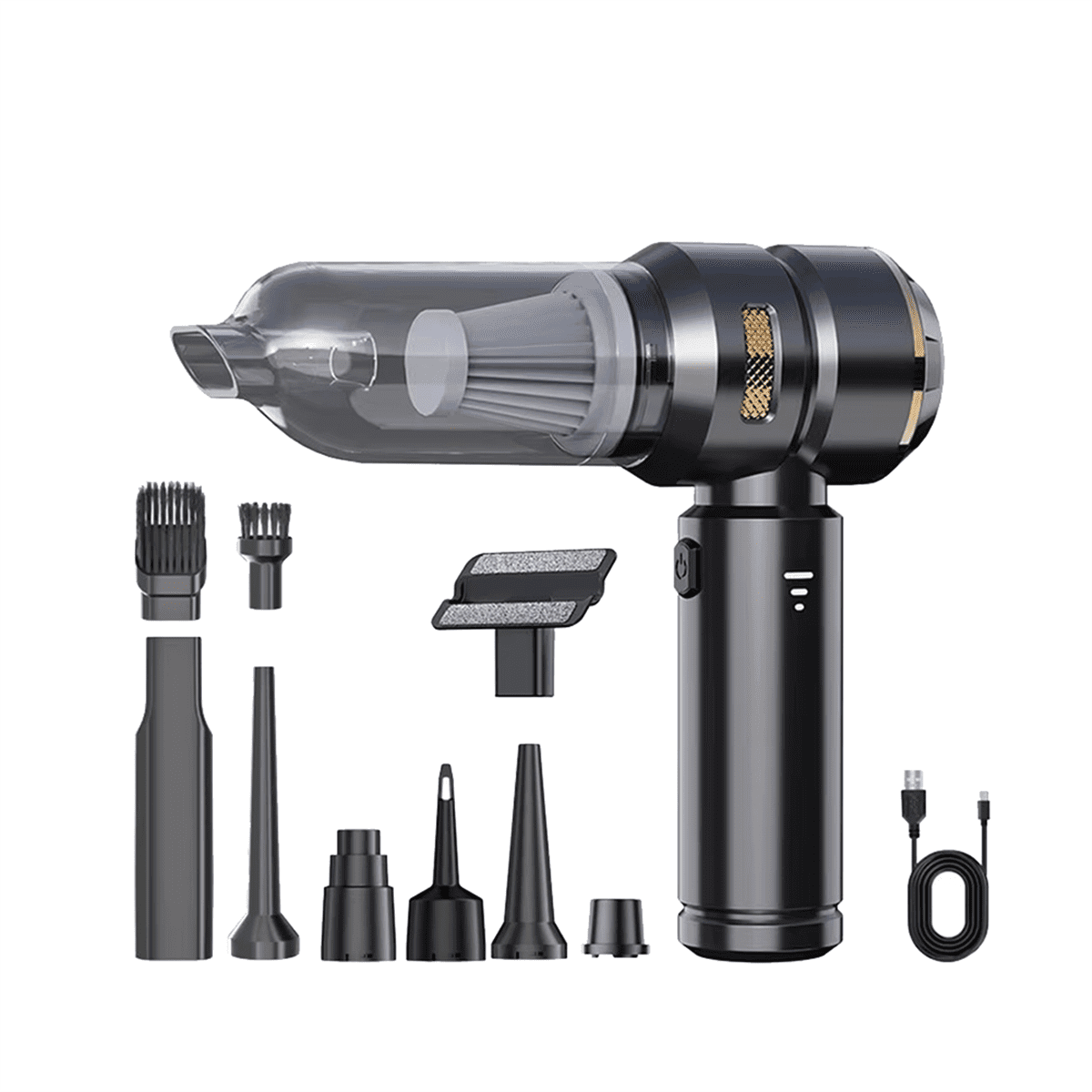 Car Vacuum Cleaner Portable High Power Handheld Brushless Motor Cleaning Machine Air Duster for Home Appliance Black,1 * Vacuum cleaner 1 set * Accessories 1 * USB-C Charging Cable,