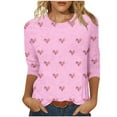 thumbnail image 1 of Camisetas Casuales de las Mujeres 3/4 Manga Cuello Redondo Impreso Blusa Imitación Estante Tela, Camiseta de Moda Superior para el Hogar Diario Y Desgaste Casual Todo el Año, 1 of 1