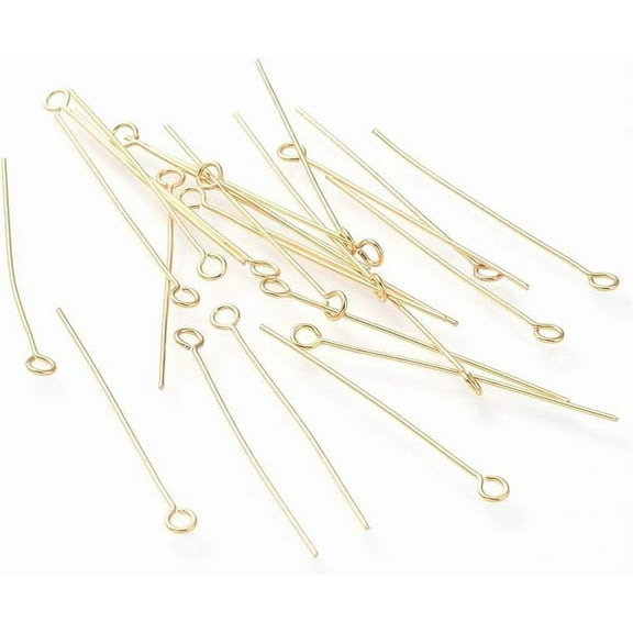 50Pcs Golden 304 Stainless Steel Eye Pins Golden Eye Pins Findings Straight Head Eye Pins Open Eye Pins Head Pins for DIY Earrings Necklaces Bracelets Pendants Jewelry Making 35x3mm